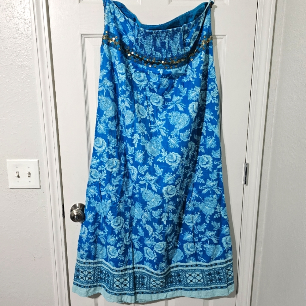 Monsoon Turquoise Cotton Strapless Maxi Dress - Sz 22 - Picture 2 of 10